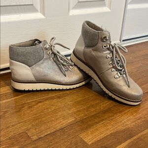 White Mountain Gray and Silver Ankle Booties with Suede Texture
